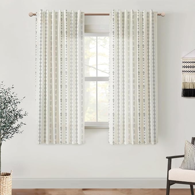 Lino Rosa 63 Inch Length Curtains,Sheer Linen Farmhouse Drapes 63 Inches Long 2 Panels Set