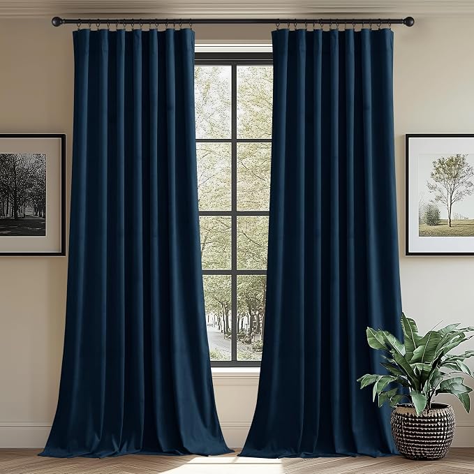 StangH Wide Navy Blue Blackout Curtains for Sliding Door, 2 Panels | 300GSM Soft Heavy Velvet, Privacy Thermal Insulated, Noise Reducing, Living Room, Bedroom, Dining Room, Bathroom