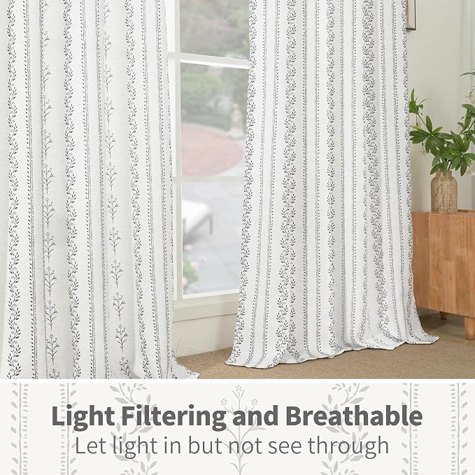 BGment Short Boho Curtains Leaf Floral Print Cottage Core Botanical Curtains for Bedroom Light Filtering Curtain 54 Inch Long for Farmhouse Rustic, Each 52 Inch Wide, 2 Panels Set, Dark Grey