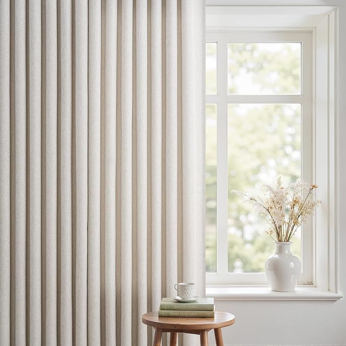 Pinch Pleated Curtains 90 Inches Long 1 Panels Set,Oatmeal Semi Sheer Cotton Blend Fabric Aesthetic Advanced Curtain Drapes for Living Room Bedroom,60x90 inch Length