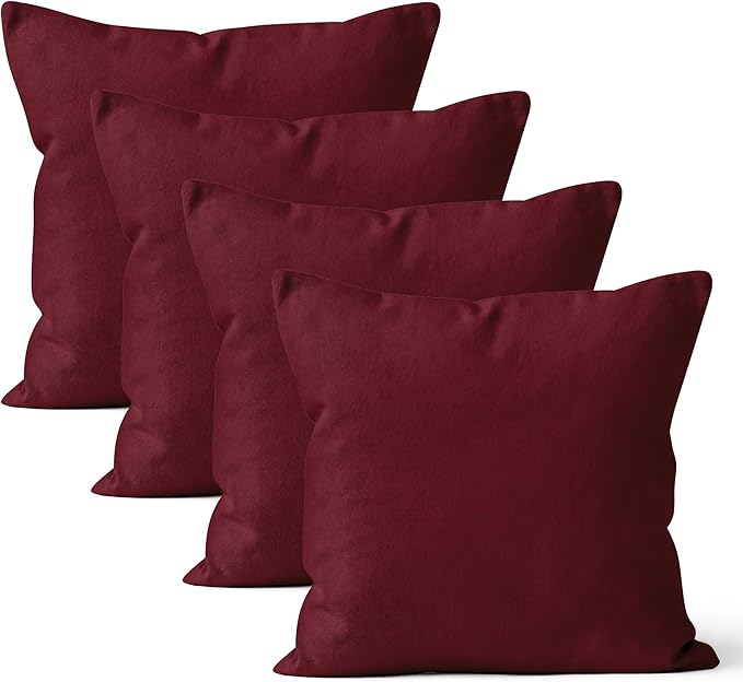 Encasa XO Throw Pillow Covers 16x16 in Set of 4 Rich Maroon | No Inserts | Cotton Pillow Covers for Living Room, Bed, Sofa, Couch | Decorative Cushion Covers with Improved Zipper