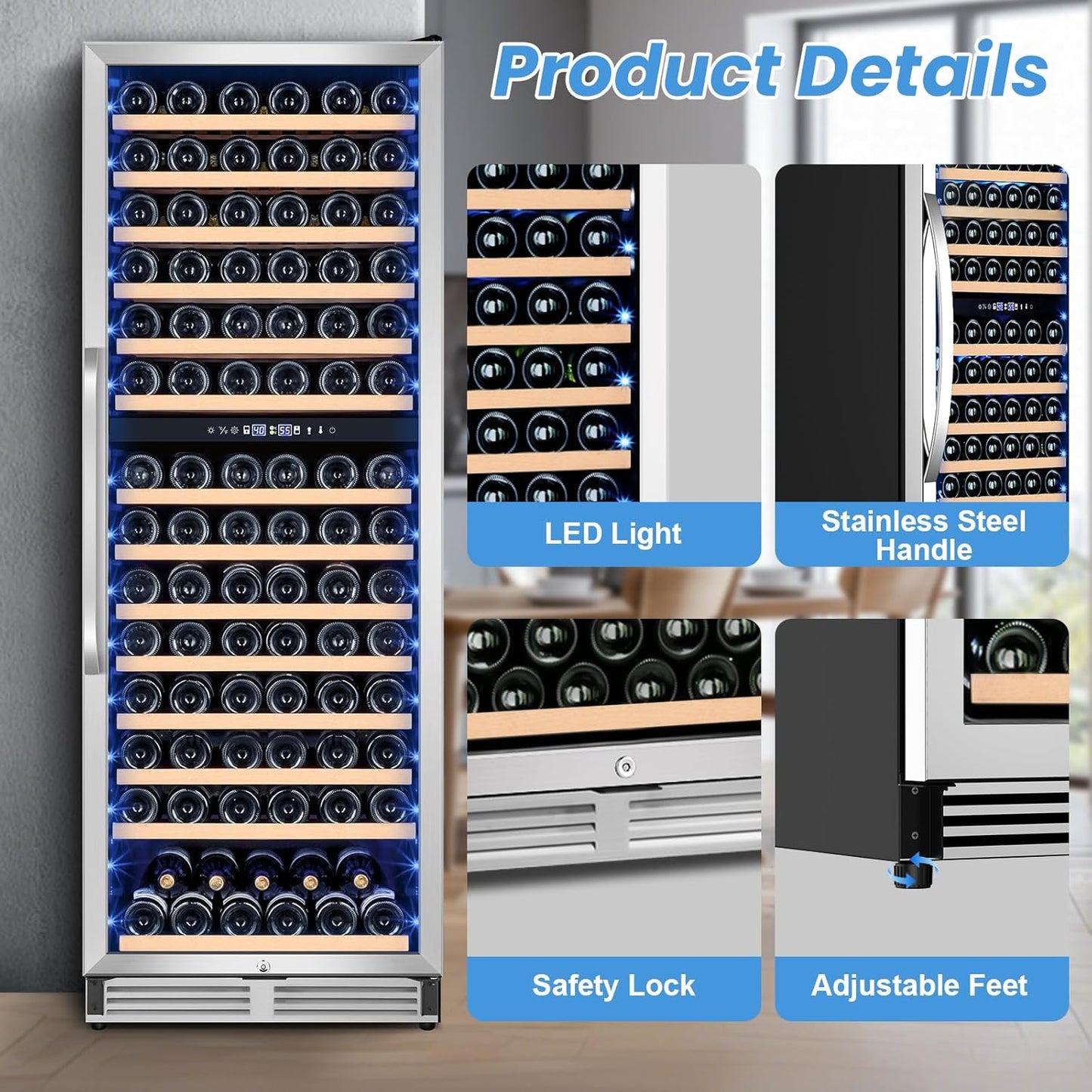 24 Inch Wine Fridge,180 Bottles Dual Zone Wine Cooler Refrigerator, Built-in or Freestanding Wine Refrigerator with Glass Door and Safety Lock, Low Noise, Large Wine Cellar for Home, Office, Kitchen