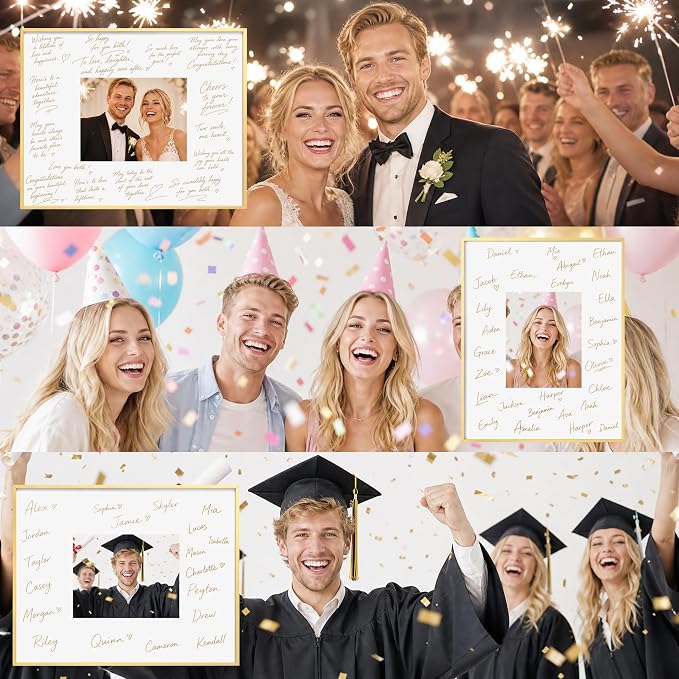 Signature Picture Frame 18x18, Aluminum Signable Frame with Glass, Gol | Elegant Gold Signable Frame with 8x8 for Wedding, Graduation, Birthday & Baby Shower Guest Book| Real Glass & Wall Kit