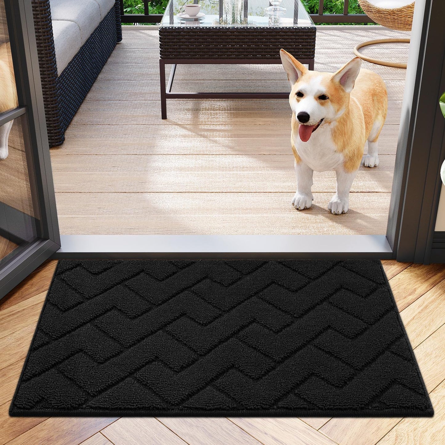 hicorfe Indoor Doormat,Front Back Door Mat TPR Backing Non Slip Mats 20"x31.5" Absorbent Resist Dirt Entrance Doormat Inside Floor for Entryway Washable Low-Profile (Black)