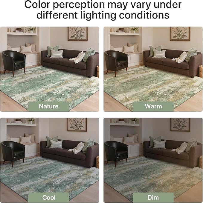 GENIMO No Crease Non Slip 6x9 Area Rugs for Living Room, Craft Woven Modern Rug, Soft Floor Carpet, Single-Piece Rugs for Bedroom, Dining Room, Office, Green Gray