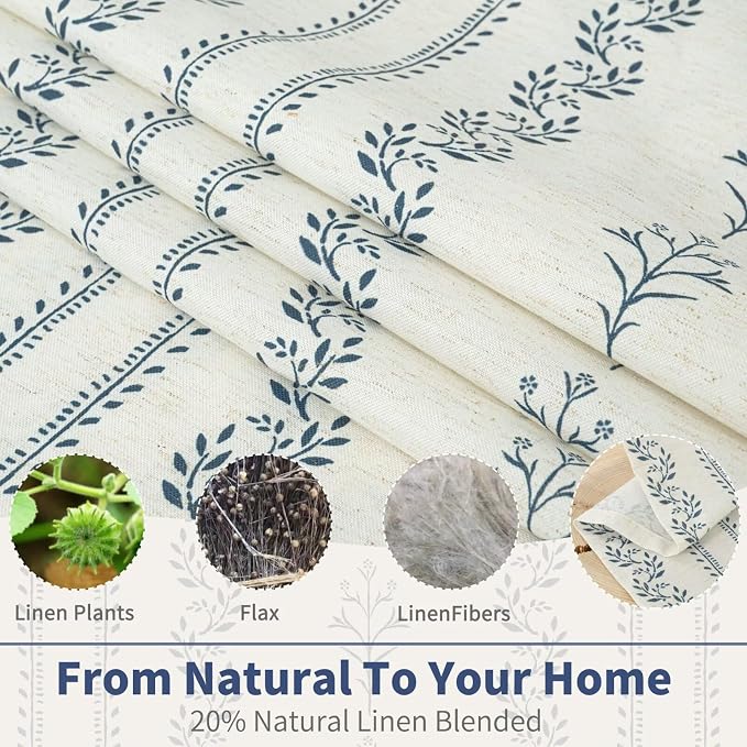 BGment Navy Blue Vintage Floral French Country Curtains 96 Inch Length for Living Room Boho Print Light Filtering Window Curtains & Drapes for Farmhouse Rustic, Each 52 Inch Wide, 2 Panels Set