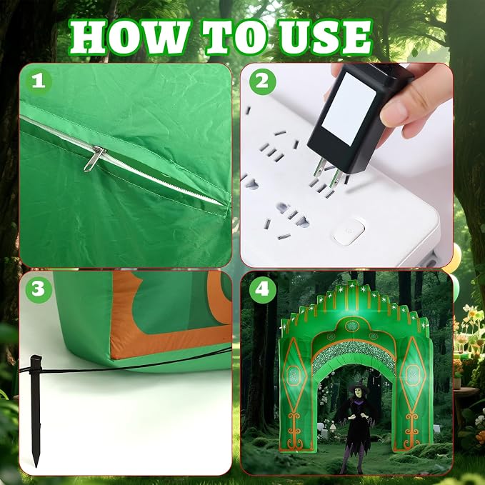 Preboun 10ft Inflatable Green Castle Emerald Green Castle Inflatables Arch Blow up Archway Built in LED Lights for Wizard Birthday St. Patrick's Fairy Tale Party Yard Garden Outdoor Decor