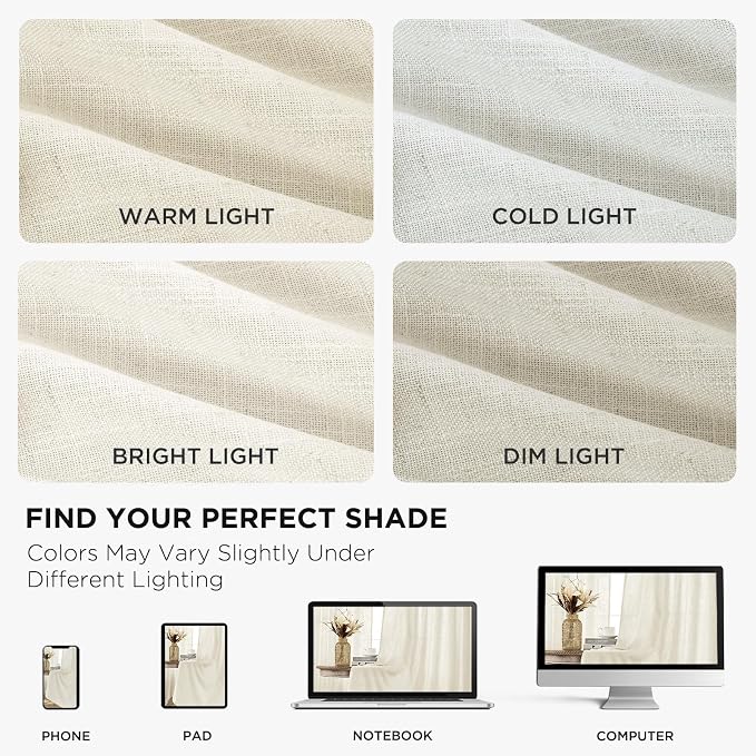 Joydeco Linen Curtains 72 inch Length 2 Panel Set, Light Filtering Curtain for Living Room Bedroom, 52 inch Wide Drapes with Rod Pocket Back Tab