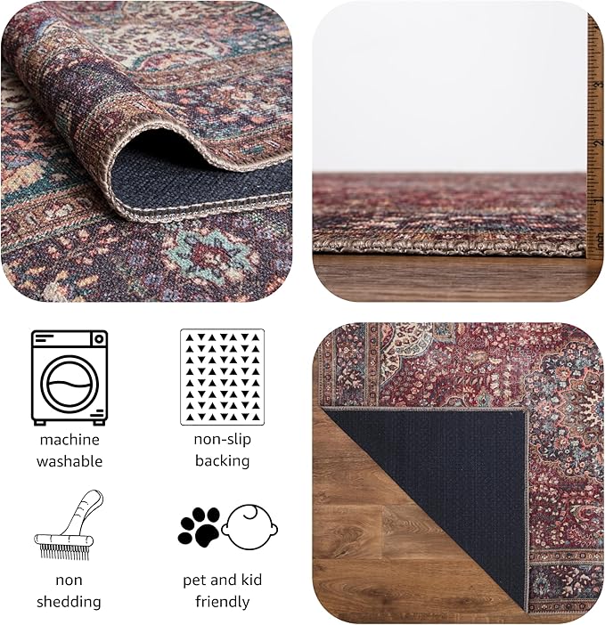 Keen Home Design 30"x144" Rug - Machine Washable Runner Rug with Non-Slip Backing, Ideal for Hallway, Entryway, Kitchen, Laundry Room - Vintage, Easy Clean, Durable, Low Pile - (2'6" x 12')