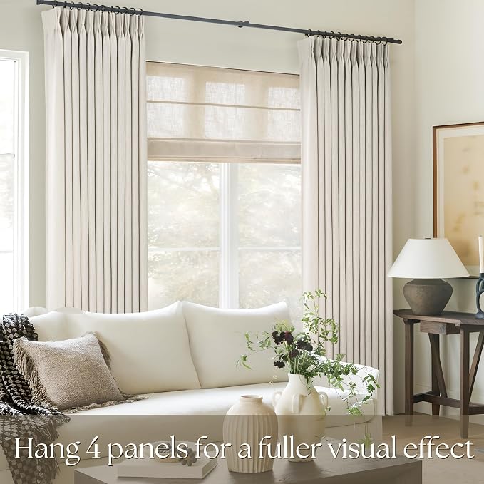 Beige Linen Curtains 105 inch Long 2 Panels for Living Room Light Filtering Semi Sheer Pinch Pleat Curtain 105 Length Memory Trained Boho FarmhouseNeutral Earthy Thick Flax Linen Drapes Apricot