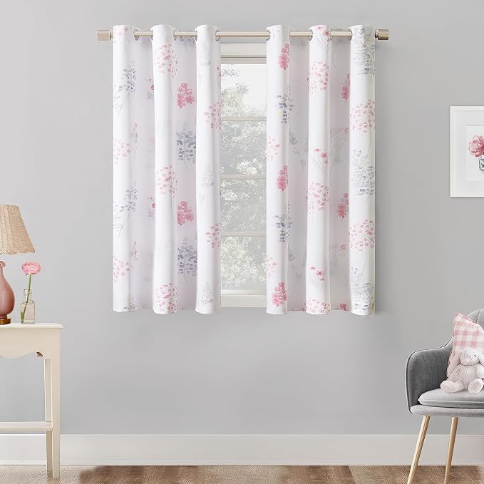 XTMYI Pink Curtains for Girls Bedroom Kids Room,Floral Boho 80% Blackout Short Curtains for Kitchen Window Bathroom Bunk Bed Dorm,45 Inch Length,Set of 2 Panels