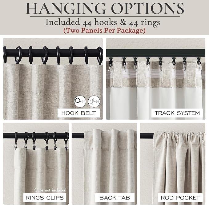 QJmydeco Curtains 60 Inch Length Wide Pleated Blackout Curtain for Sliding Glass Door/Living Room, Farmhouse Natural Linen Thick Boho Bedroom Heavy Insulated Large Window Drapes (60" Wx90 Lx2Panels)