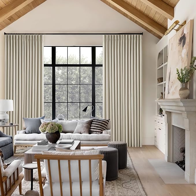 Burlywood Birch Pinch Pleated Full Blackout Curtains Linen Blend Room Darkening Window Curtains 94 Inch for Living Room Bedroom Thermal Insulated Back Tab Pinch Pleat Drapes with Hooks Rings 2 Panels