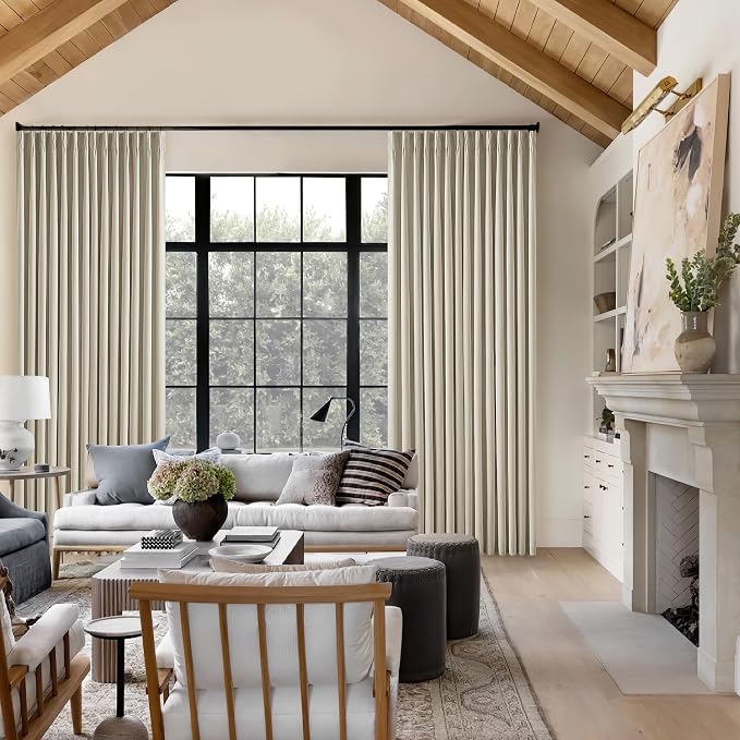 Burlywood Birch Pinch Pleated Full Blackout Curtains Linen Blend Room Darkening Window Curtains 95 Inch for Living Room Bedroom Thermal Insulated Back Tab Pinch Pleat Drapes with Hooks Rings 2 Panels