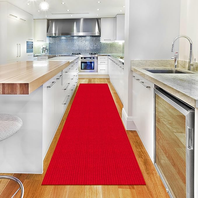 Ottomanson 2'7" x 17' Hallway Runner with Scraper Pile Extra Durable Non-Slip Rug Mat for Indoor & Outdoor Use - Ideal for Kitchen, Entryway, Patio & Garage - High-Traffic Carpet, Red