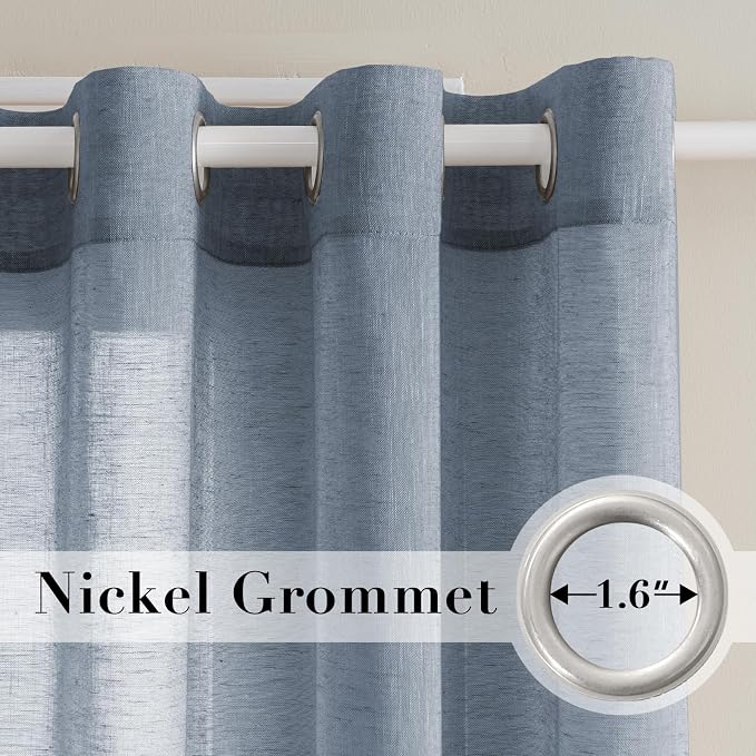 H.VERSAILTEX Linen Curtains Nickel Grommet Natural Linen Semi-Sheer Curtains 2 Panels Privacy Added Premium Soft Rich Material Drapes for Bedroom/Living Room - 52x54 - Inch - Denim