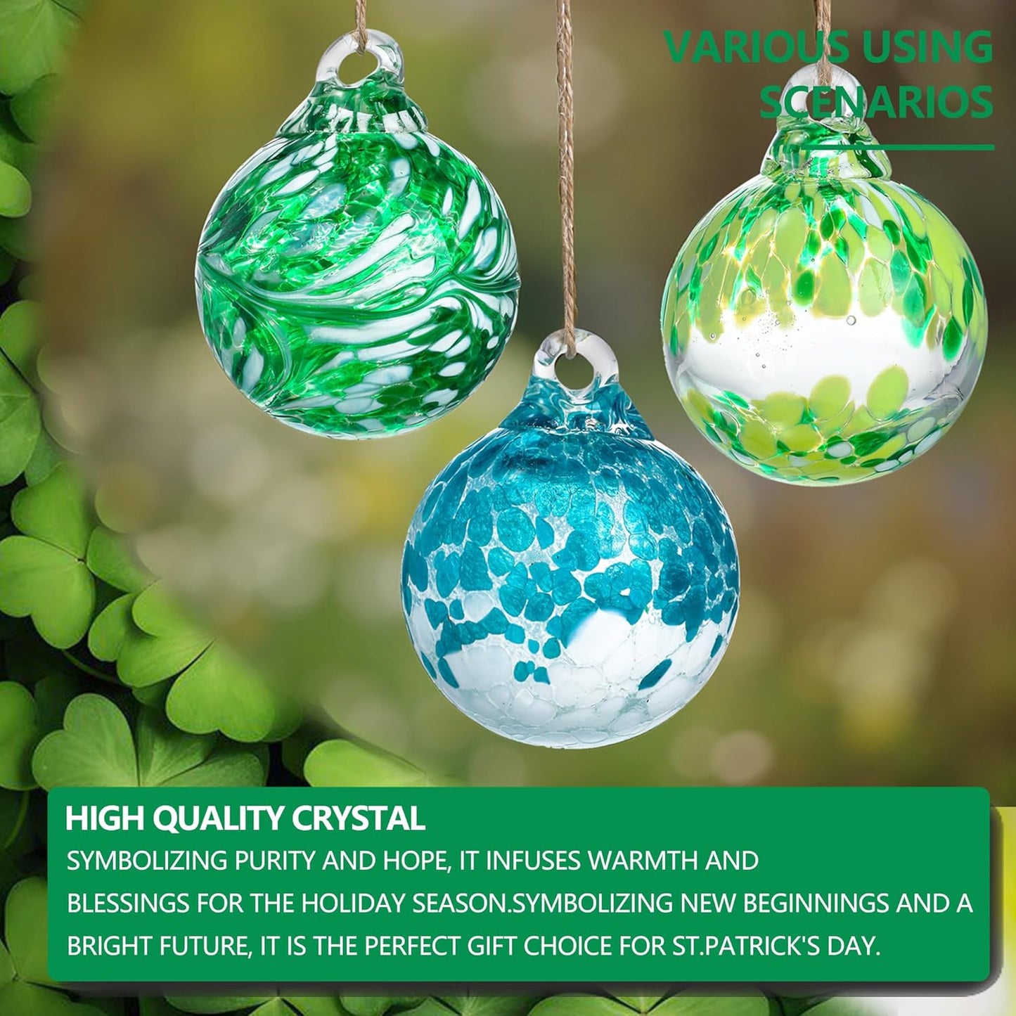 3pcs Hand Blown Glass Gazing Balls Hanging Friendship Ball Decor for Home Garden Patio