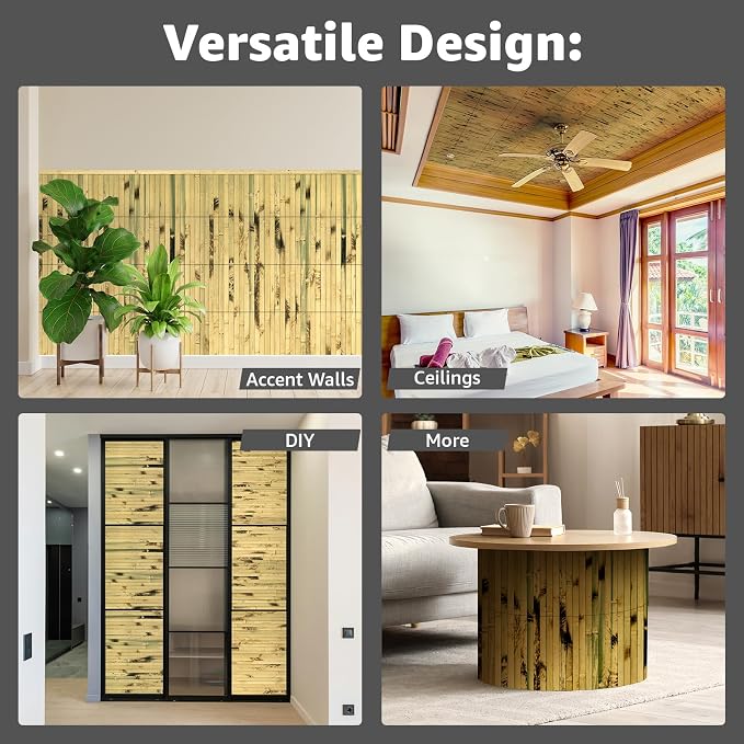 Art3d Natural Bamboo Wall Panel for Interior Wall Decor, Renewable Pole Wrap Wainscoting Paneling for Wall Ceiling Furniture Cabinet Office, 12 x 96 Inch - Light Burned, 1-Pack