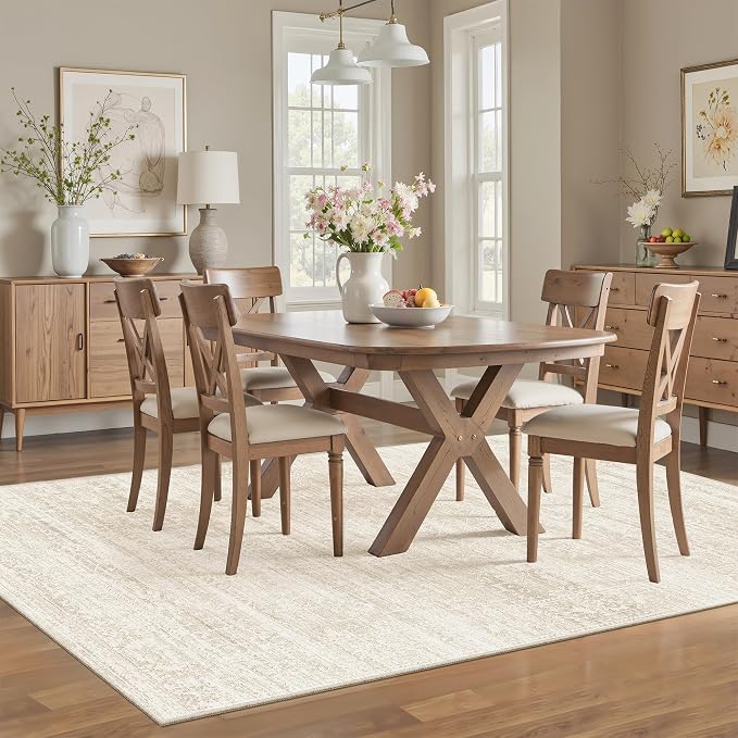 Soalmost 5x7 Area Rugs for Living Room, Washable Soft Rug Beige/Cream | Non-Slip Low Pile Natural Vintage Floral Rug Throw Carpet for Dining Room Bedroom Home Office Nursery 5'x7'