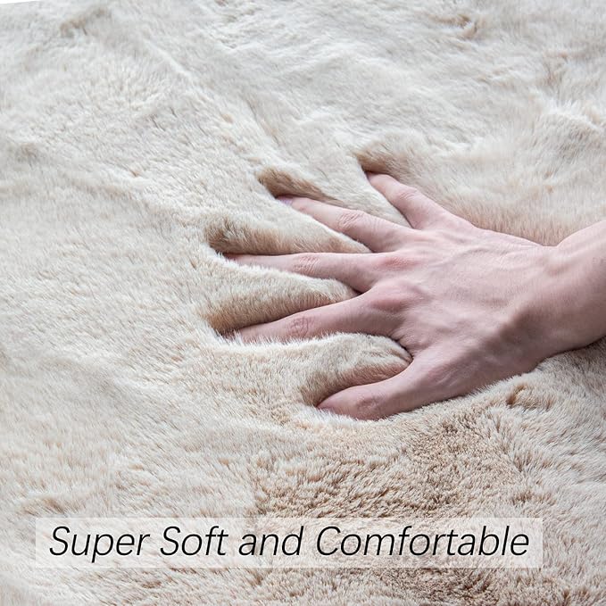 ORINOVA Light Brown Beige Fluffy Faux Fur Rugs for Bedroom Washable Furry Rug for Living Room Indoor Sheepskin Area Rugs 4x6 Nursery Rug