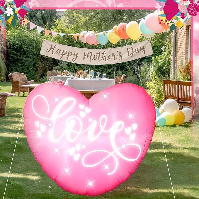 VIHOSE 3.9 Ft Mother's Day Inflatables Decoration Love Blow Up Decor Heart LED Lights Inflatable Decor for Outdoor Yard Garden Lawn Decoration Mom Gifts Party Supplies