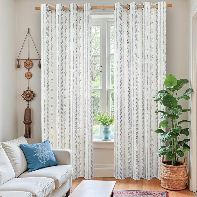 BGment Navy Blue Vintage Floral French Country Curtains 72 Inch Length for Living Room Boho Print Light Filtering Window Curtains & Drapes for Farmhouse Rustic, Each 52 Inch Wide, 2 Panels Set