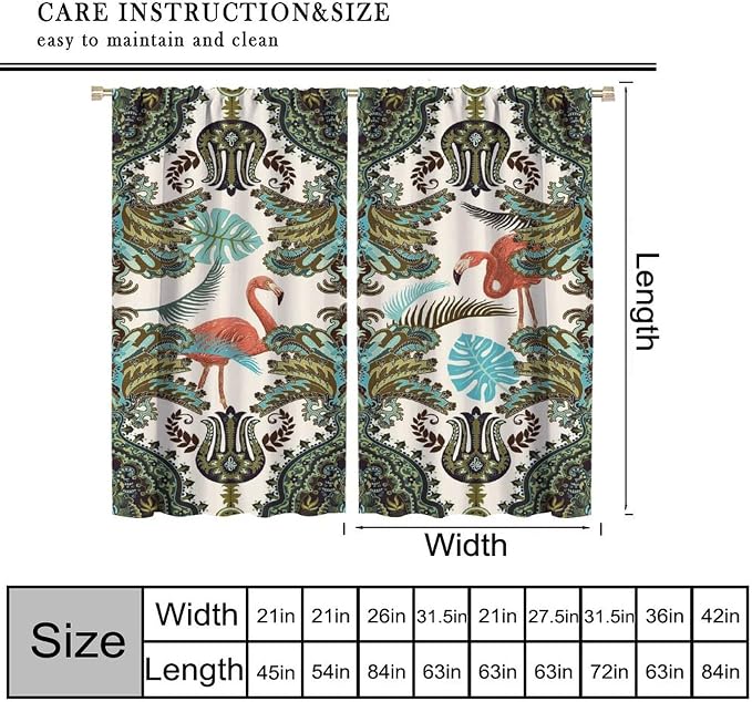 Bohemian Tropical Curtains, Natural Forest Botanical Boho Style, Bedroom Living Room Kitchen Blackout Rod Pocket Curtains55X63 Inch
