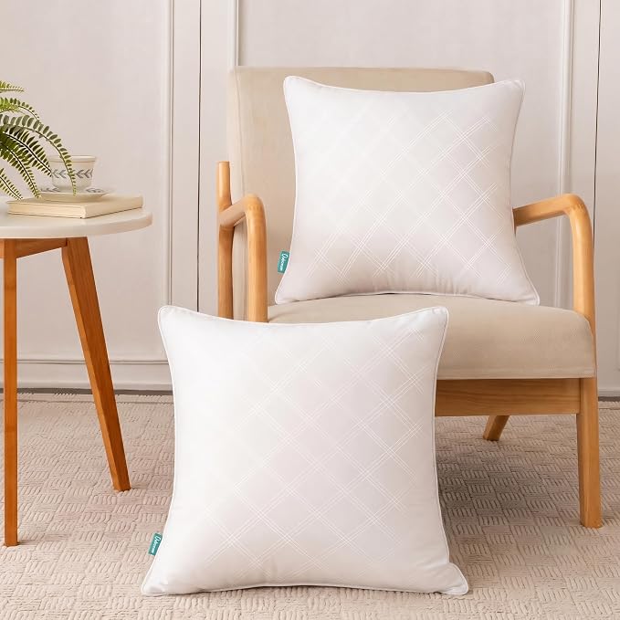 Oubonun 16 x 16 Throw Pillow Inserts Set of 2, Firm and Fluffy Decorative Pillows Inserts, Square Interior White Cushion for Couch Bed Sofa