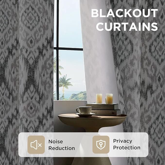 Joydeco Printed Curtains 84 inches Long,Vintage Floral Curtains for Living Room 2 Panels,52 x 84 inch Rod Pocket Thermal Insulated Bohemian Drapes for Bedroom,Dining Room,Grey