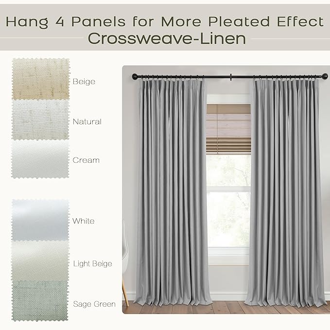Mrs.Naturall Pinch Pleated Curtains Blackout 96 Inches Long 2 Panel Set,Light Grey Linen Black Out Curtains for Bedroom Windows Living Room