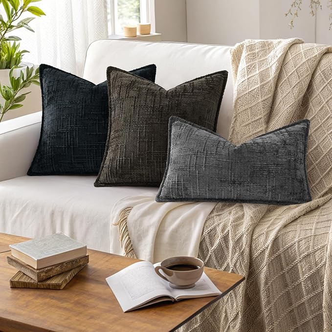 decorUhome Chenille Throw Pillow Covers 26x26 Set of 2, Soft Textured Slubby Modern Decorative Pillow Covers with Elegant Design for Couch, Sofa, Living Room, Chocolate