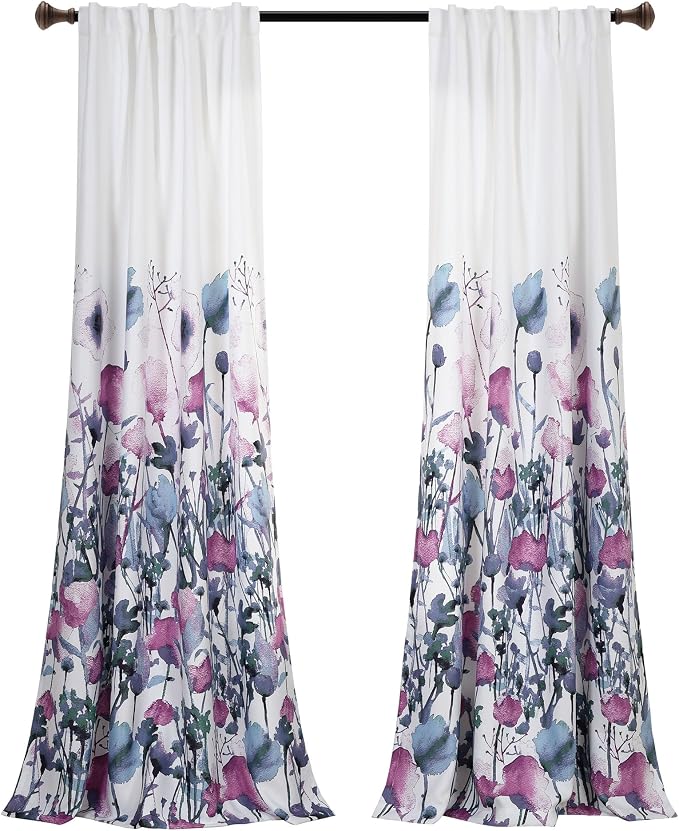 Lush Decor Zuri Flora Room Darkening Window Curtain Panels Pair 52" W x 84" L Purple - Room Darkening Curtains for Bedroom - Floral Curtains