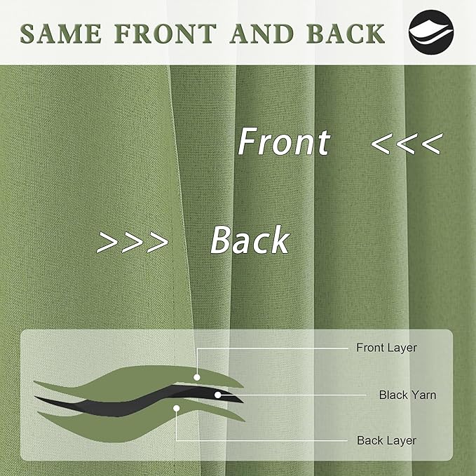 DUALIFE Light Sage Green Curtains 96 Inches Long for Bedroom 2 Panels Back Tab Loop Pocket Linen Draperies Neutral Farmhouse Blackout Privacy Pale Green Curtains for Living Room Office 8 FT 50x96