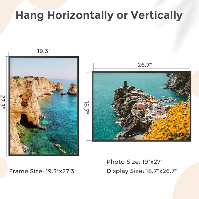 FLYJOE 19x27 Metal Picture Frame - Black Aluminum Picture Frames with Real Glass, Wall Mounting Horizontally or Vertically, Diploma, Certificates and Decor for Wall Gallery 27x19 Frame, Black