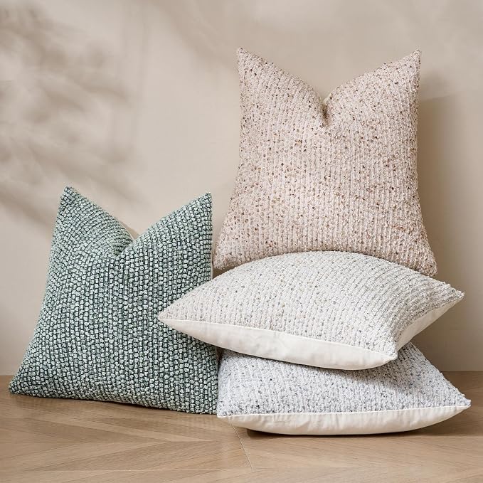 DEZENE Striped Throw Pillow Covers 20x20 Set of 2 Blue Textured Boucle Chic Morden Boho Accent Farmhouse Square Decorative Couch Pillow Covers for Home Decor Bed Sofa Living Room