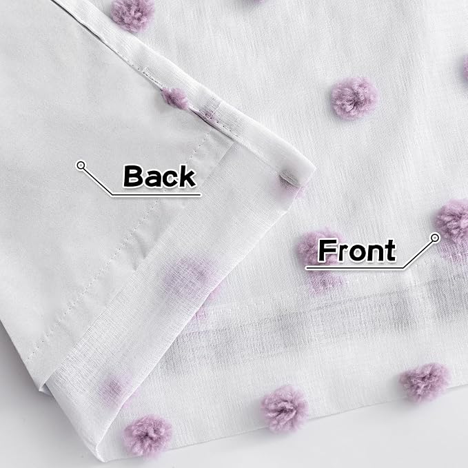 MYSKY HOME 100% Blackout Curtains for Girls Bedroom 63 Inch Long Purple Pom Pom Curtains for Kids Room 2 Panels Room Darkening Kitchen Window Treatment 2 Layered Drapes Toddler Back Tab 52W x 63L