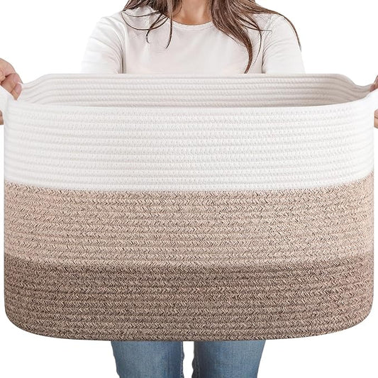65L Cotton Rope Large Blanket Basket (19.7"x15.7"x11.8") for Living Room, Kids Room & Laundry, Storage Basket with Handle for Organizing Blankets, Pillows, Clothes & Toys, Gradient Yellow