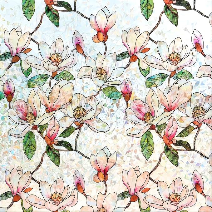 Ranzdn Window Privacy Film - Stained Glass Window Film Static Cling UV & Heat Blocking Rainbow Window Film for Glass Doors, Bedroom Windows - No Glue Premium Vinyl (Easy Install, 35.4"×157.4")