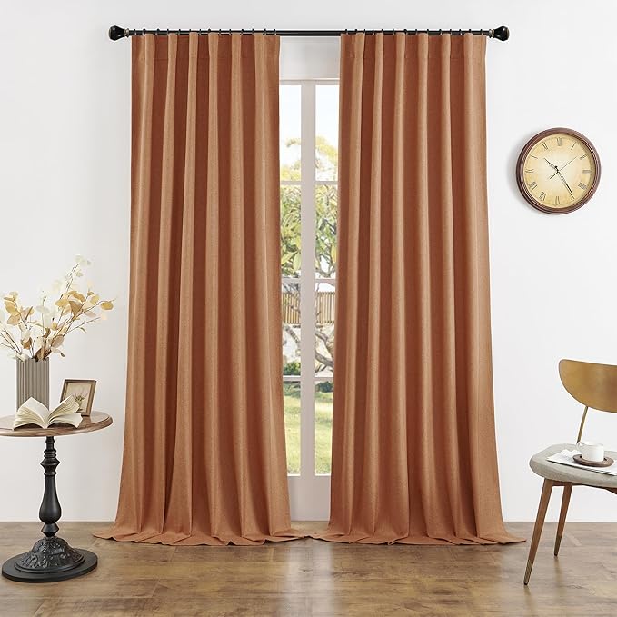 DUALIFE Terracotta Blackout Long Curtain Drapes 102 Inch 2 Panels Set Back Tab Rod Pocket Orange Decor Window Curtain Panels 102 Inches Long for High Living Room 50 Inch Wide, Rust Color
