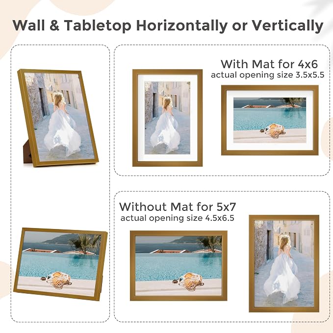 FLYJOE 5x7 Picture | Metal Picture Frame With Mat For 4x6 | 5x7 Aluminum Frame | 5 x 7 Photo Frame | Plexiglass And Hanging Hardware Included | 5x7 Black Picture Frame | Bronze