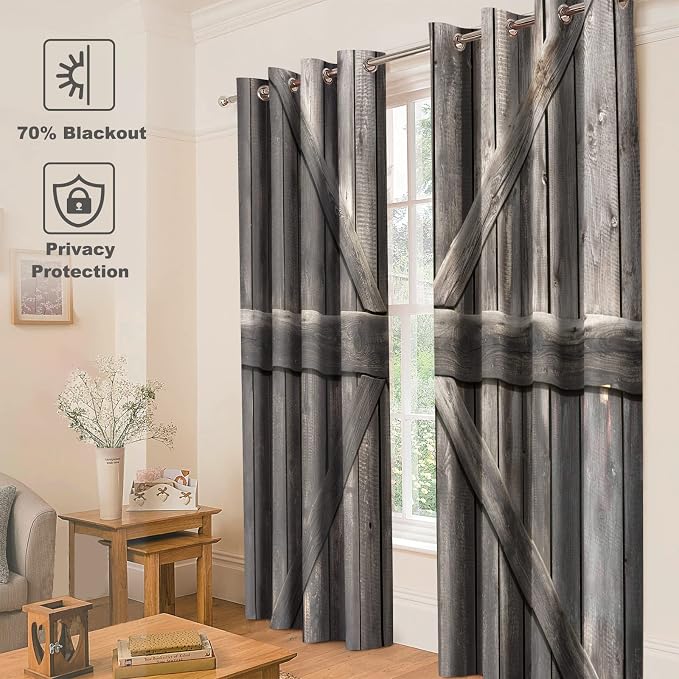 Jekeno Rustic Wood Plank Blackout Curtains Retro Farmhouse Wooden Print Vintage Drapes Decorations Home Bedroom Dorm Living Room Darkening Grommet Window Treatments 2 Panels Set,42x54 Inch