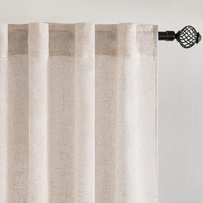 MIULEE Farmhouse Kitchen Curtains 30 Inch Length 2 Panels, Soft Thick Linen Textured Natural White Semi Sheer Light Filtering Short Cafe Tier Curtains for Small Half Window Back Tab Rod Pocket
