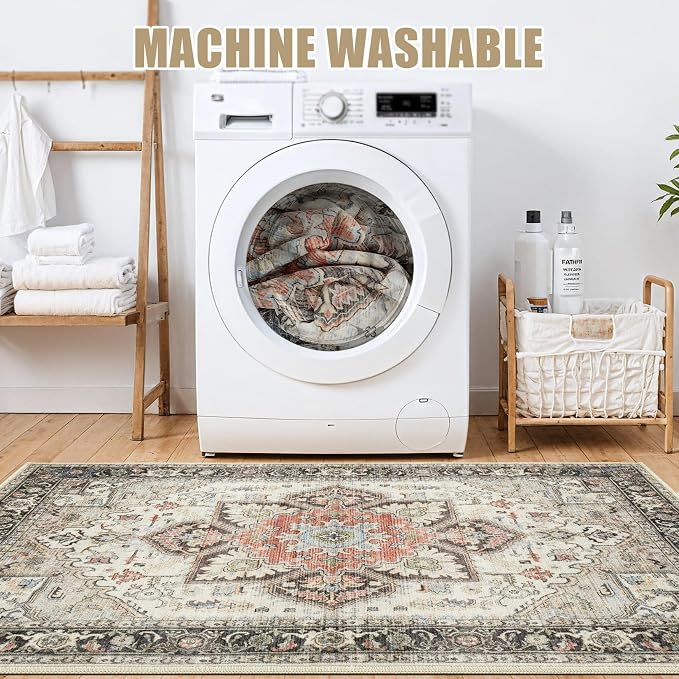 12x15 Area Rugs for Living Room - Large Carpet Ultra Thin Soft Washable Oriental Vintage Floral Distressed Big Indoor Carpets for Bedroom Nursery Dorm Home Decor Aesthetic - Multi Cream