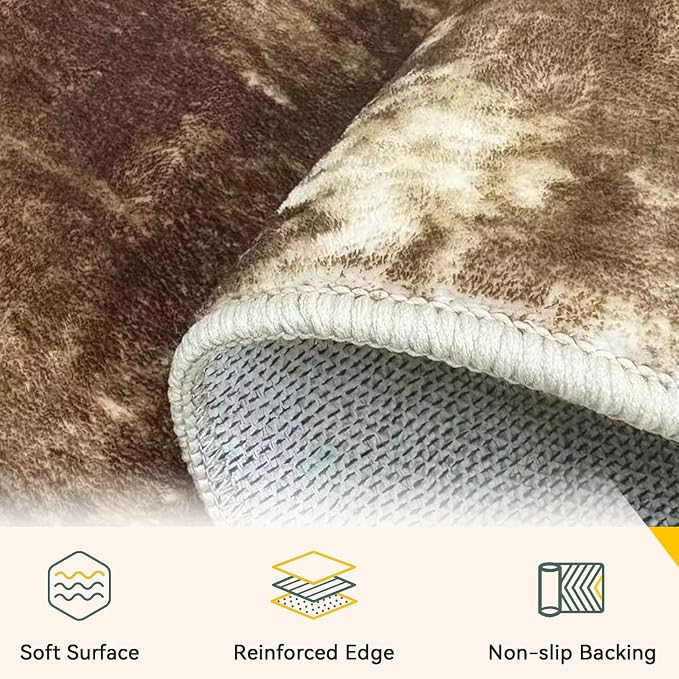 RELEANY Washable Area Rugs 3'x5' Non-Slip Modern Abstract Soft for Living Room Entryway Bedroom Kitchen, Print Pattern, Brown Tan Beige Coffee