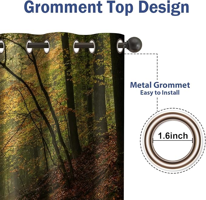 Jekeno Mountain Forest Blackout Curtains - Green Jungle Nature Landscape Foggy Scenery Print Tree Window Curtain Decor for Bedroom Living Room Grommet Window Drapes 2 Panel Set,42"x54"