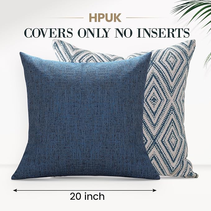 HPUK Throw Pillow Covers 20x20 Inch Set of 4, Linen Decorative Pillow Covers, Accent Cushion Covers for Couch Sofa Bed Bedroom Living Room Décor, Navy Blue