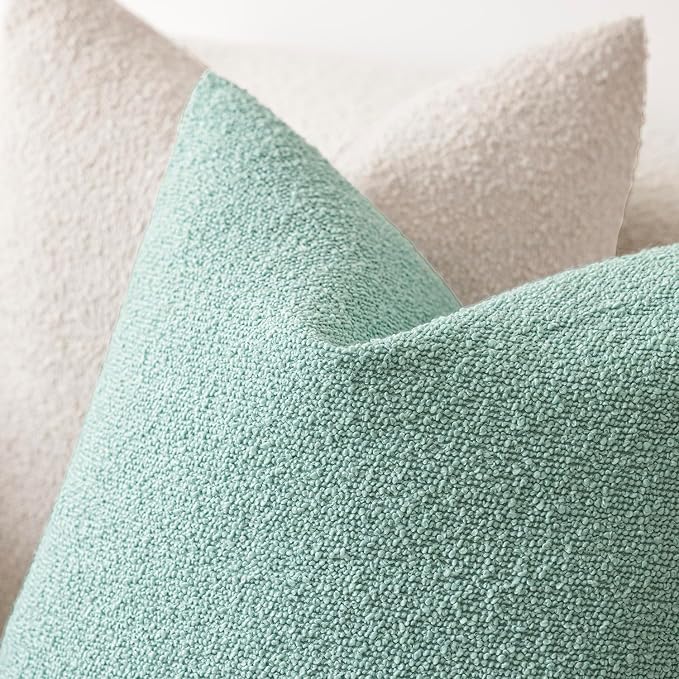 Foindtower Set of 2, Decorative Textured Boucle Throw Pillow Covers Accent Solid Pillow Cases Soft Cozy Couch Cushion Case for Chair Sofa Bedroom Living Room Home Decor 24x24 Inch Aqua Blue