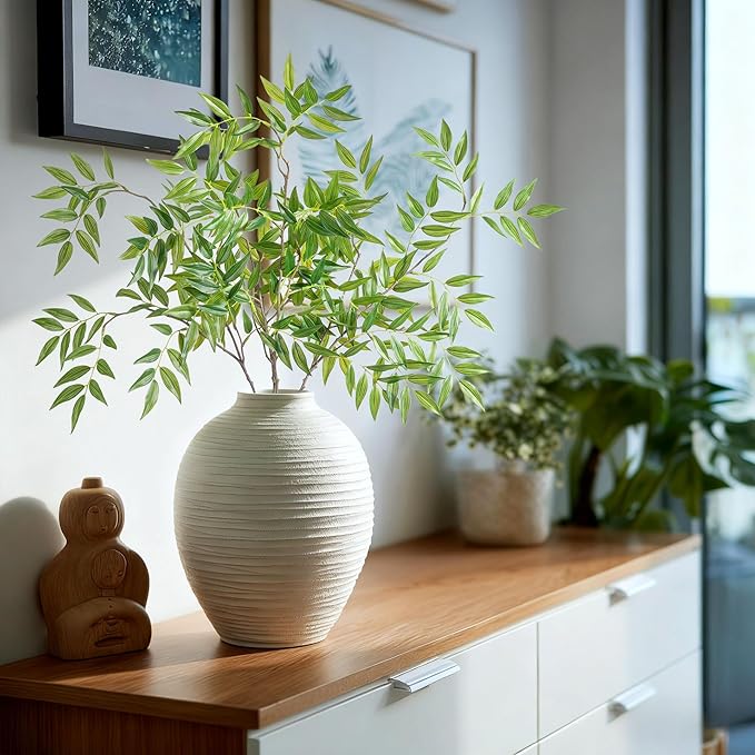 Fake Plants 32.3In Faux Bamboo Leaves Stems Artificial Greenery Stems Artificial Branches for Vase Faux Branches for Vase Fake Green Plants Suitable for DIY Home Office Dining Room Decor 4PCS