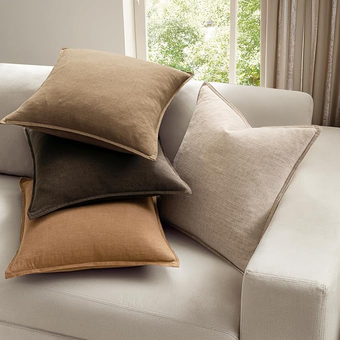 MIULEE Neutral Brown Boho Linen Pillow Covers 20x20 Inch Pack of 4 | Natural Fall Decorative Throw Pillow Covers Soft Farmhouse Couch Pillowcases Modern Decor for Living Room Bed Sofa