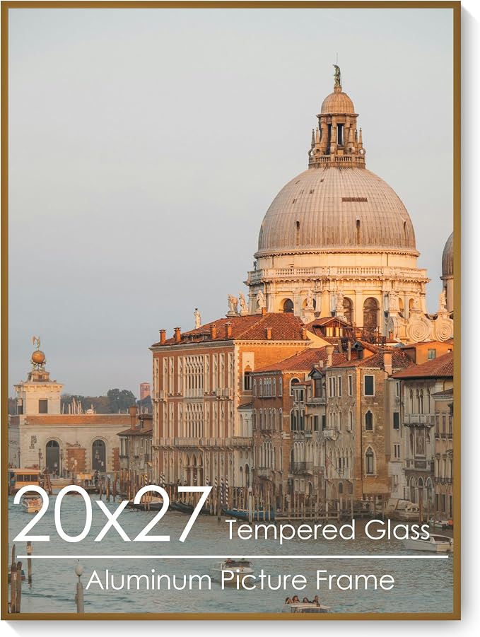 20x27 Metal Picture Frame, Aluminum Poster Frame with Real Glass, Bronze | Warm Bronze 27x20 Frame with Tempered Glass for Wall Display, Posters, Art & Photos | Wall Kit Included